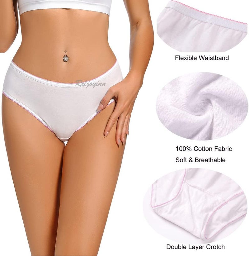 Reljoyinn Women’s 100% Cotton Disposable Underwear Mid waist Panties for Travel Hospital Stays Underpants White(10pack) - Image 2